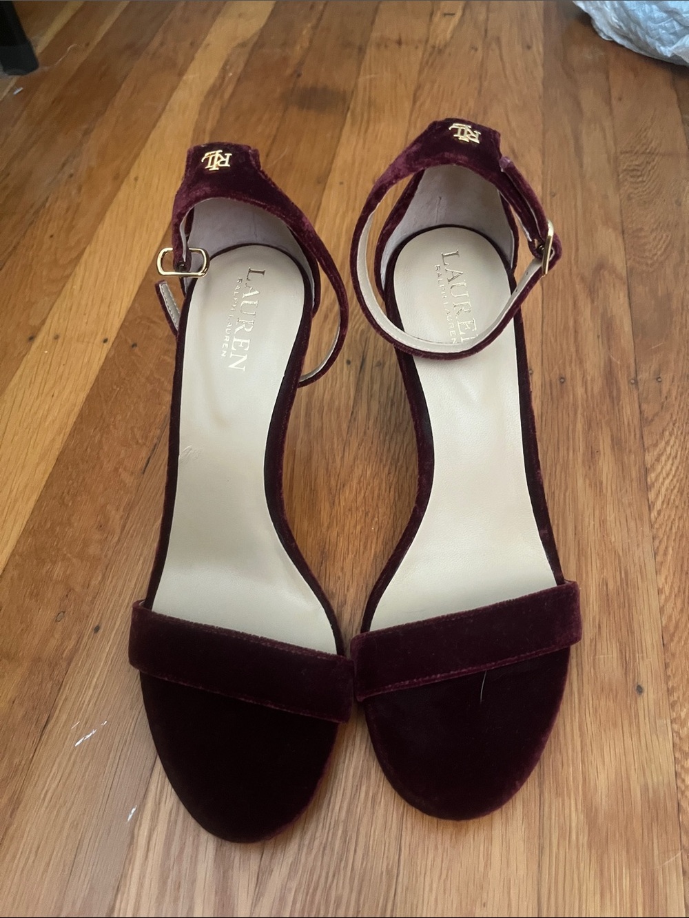 Lauren Ralph Lauren Burgundy Velvet Ankle-Strap Heels